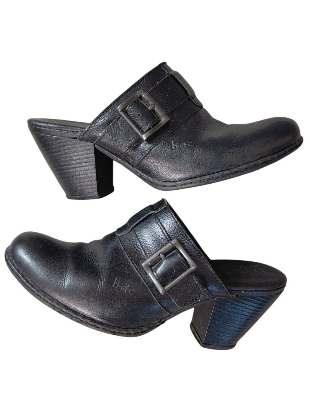 b.o.c. Black Leather Heeled Slip-On Mules With Buckle Size 7